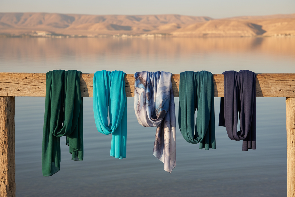 Collection draped over wooden beam at Sea of Galilee