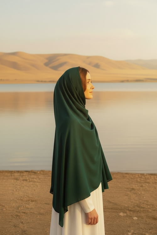 Deep forest green hijab - side profile looking up