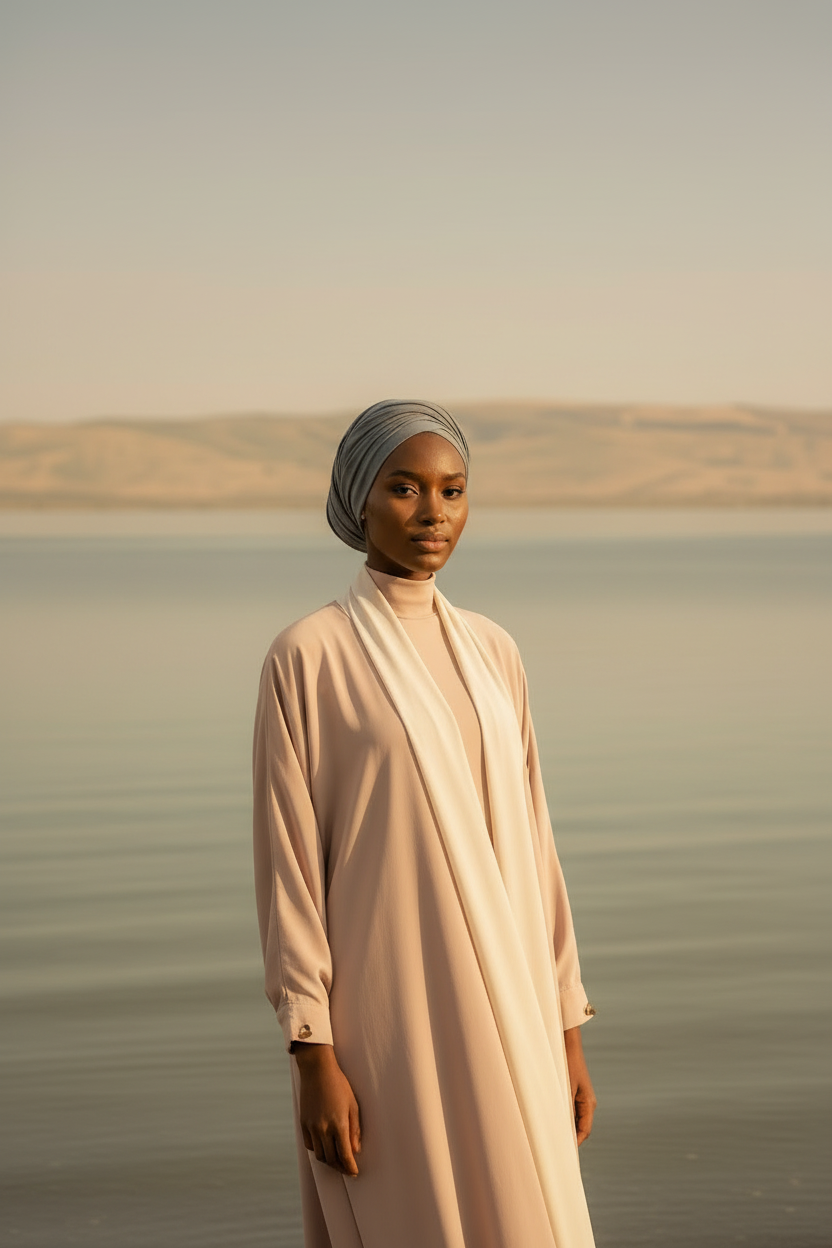 Dusty pink abaya - mid shot arms down